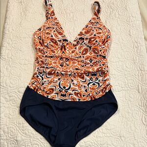 Jantzen Women's One Piece Swimsuit in Orange and Navy